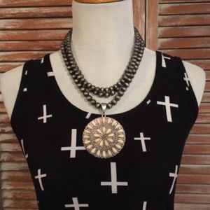 White Turquoise Round Pendant Necklace- Statement